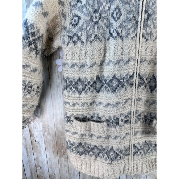 Jones‎ New York Womens Cardigan Sz L Petite Ivory Gray Hand Knit Wool Blended - Picture 6 of 11